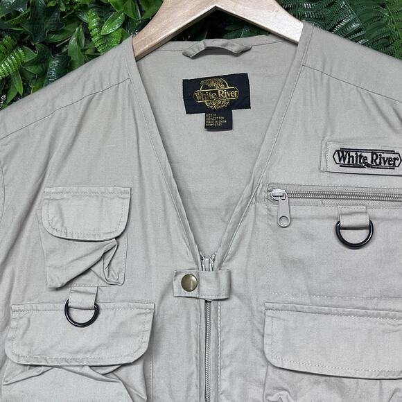 WHITE RIVER Jacket Vest Men Medium Tan Fishing Tactical Safari Utility 2603 - Picture 5 of 8